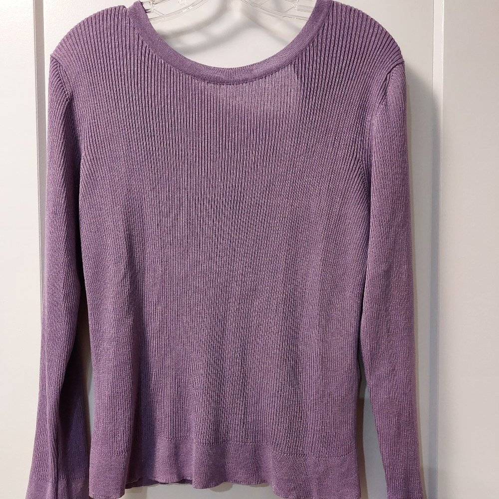 MASSIMO DUTTI Long Sleeve Knit Ribbon Tie Back Sweater - Purple - Size Large
